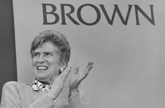 This May 1997 photograph of Clare Gregorian was taken on Lincoln Field during a festive, campus-wide farewell celebration for her and Vartan Gregorian, her husband and Brown's 16th president.