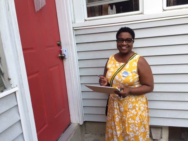Marcia Ranglin-Vassell on the stump in 2016, when she scored a major upset by defeating House Majority Leader John DeSimone. Democrats did not endorse her current re-election campaign.