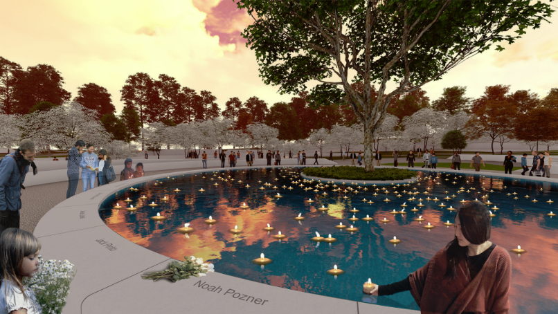 A rendering of a planned memorial to victims of the 2012 Sandy Hook Elementary School mass shooting.