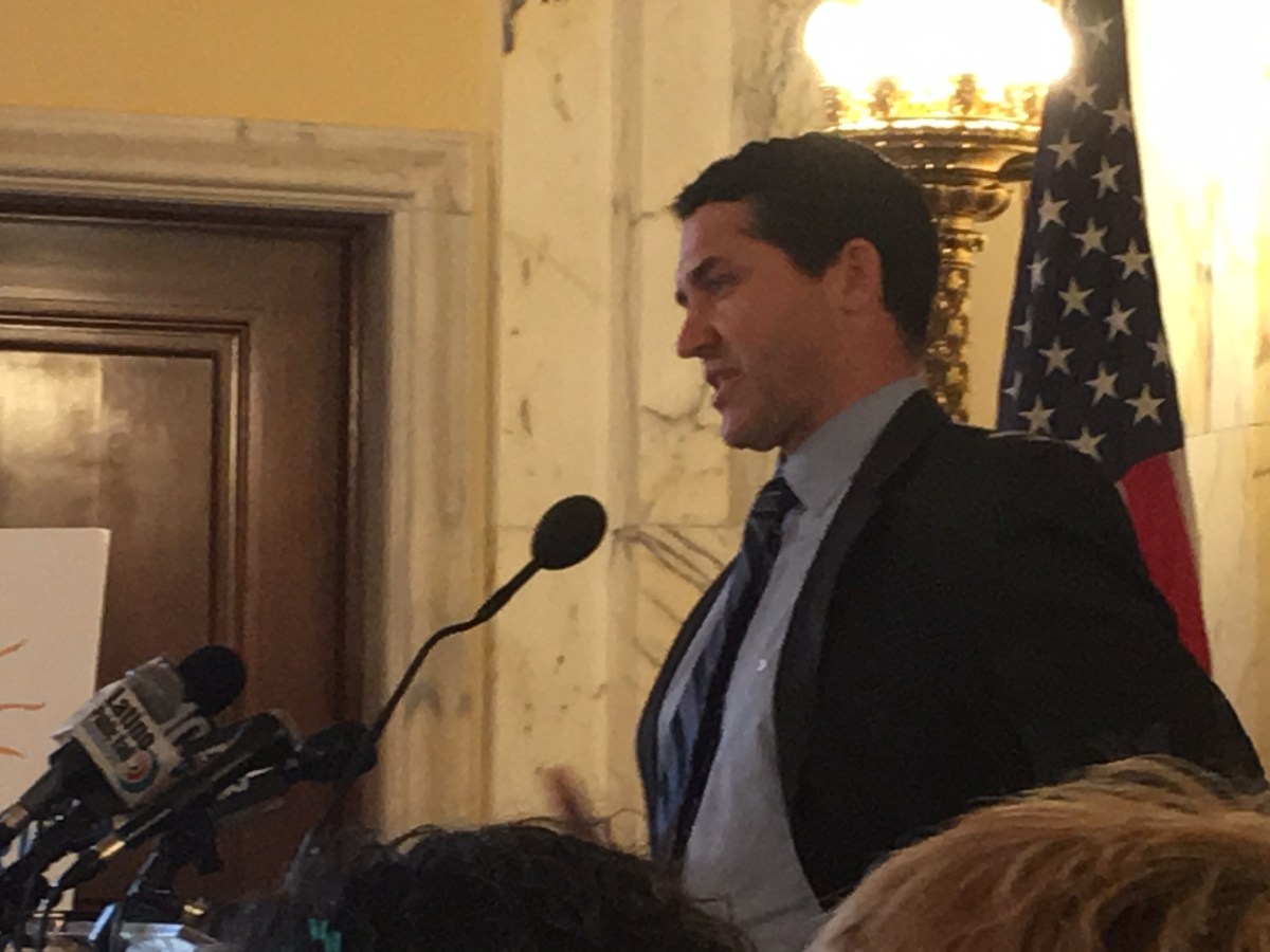 Paul Cavanagh speaks at the RI Statehouse in May 2018 about his brother, Tom's, struggle with mental illness