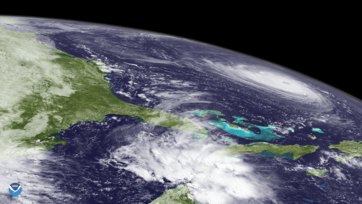 A satellite image of Hurricane Florence churning toward the Carolinas.
