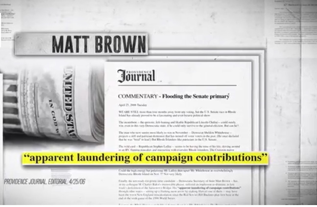 Raimondo's attack ad attributes one statement to a Providence Journal editorial in 2006. One year later, in 2007, the Federal Elections Commission said it found no wrongdoing in Brown's 2006 campaign.