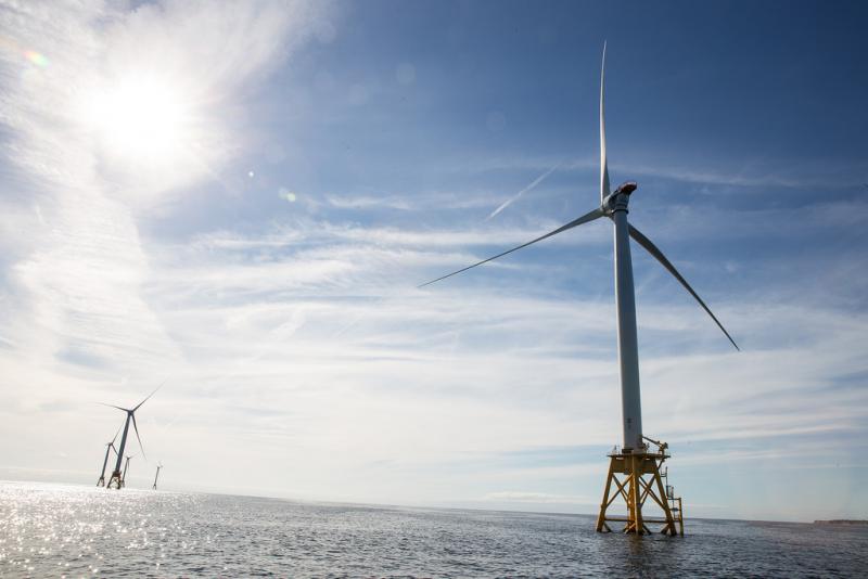 The nation's first off-shore wind farm off the coast of Block Island, Rhode Island in October 2016. RYAN CARON KING / CONNECTICUT PUBLIC RADIO