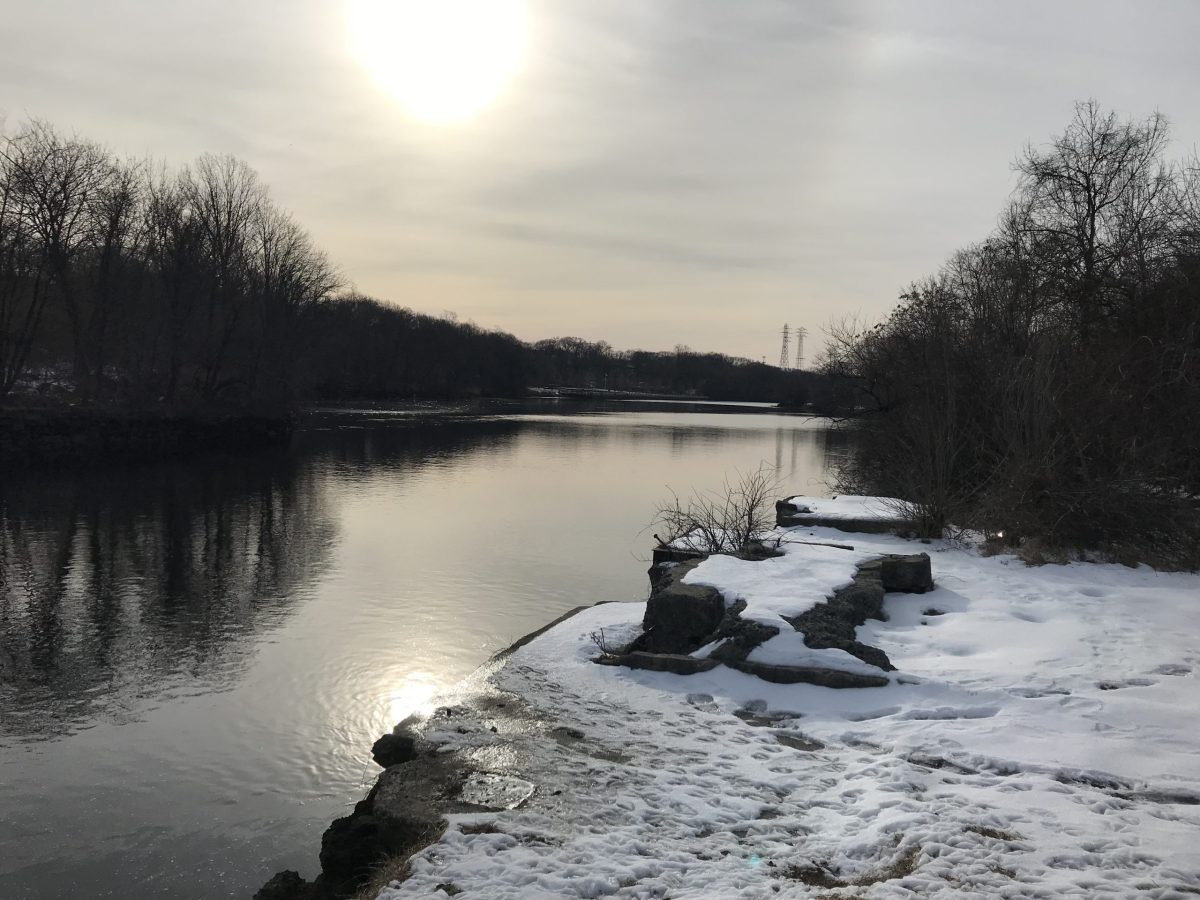 The view south along the Blackstone River from the Pawtucket Landing, one February morning.