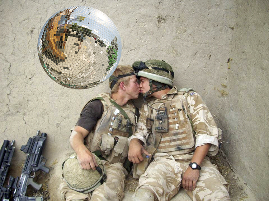 Kiss” 2014, Bradley Wester — from his Disco Interventions, Queering the Military series.