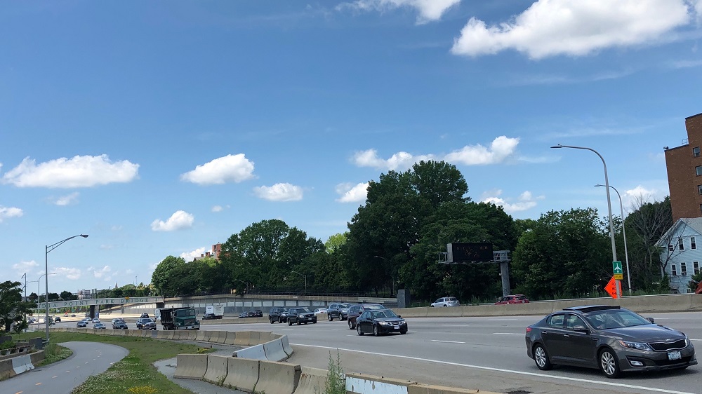 Cars driving on Interstate 195 in Providence