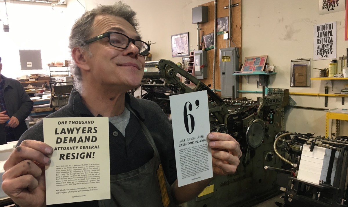 Dan Wood with two editions from The Linotype Daily