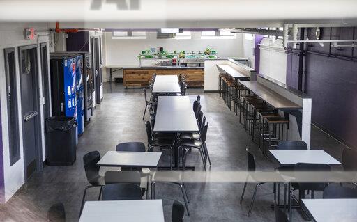 An empty cafeteria at St. Raphael's Academy in Pawtucket. The school closed last week, and will remain closed until March 16th.