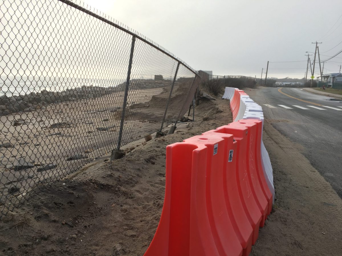 The beach in front of Matunuck Beach Road is eroding by about 3 feet per year, threatening the only access route to 240 homes.