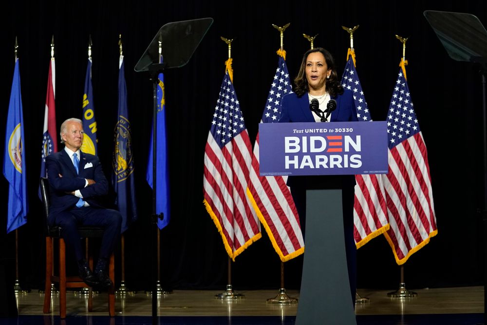 Kamala Harris and Joe Biden during a campaign event on Aug. 12, 2020