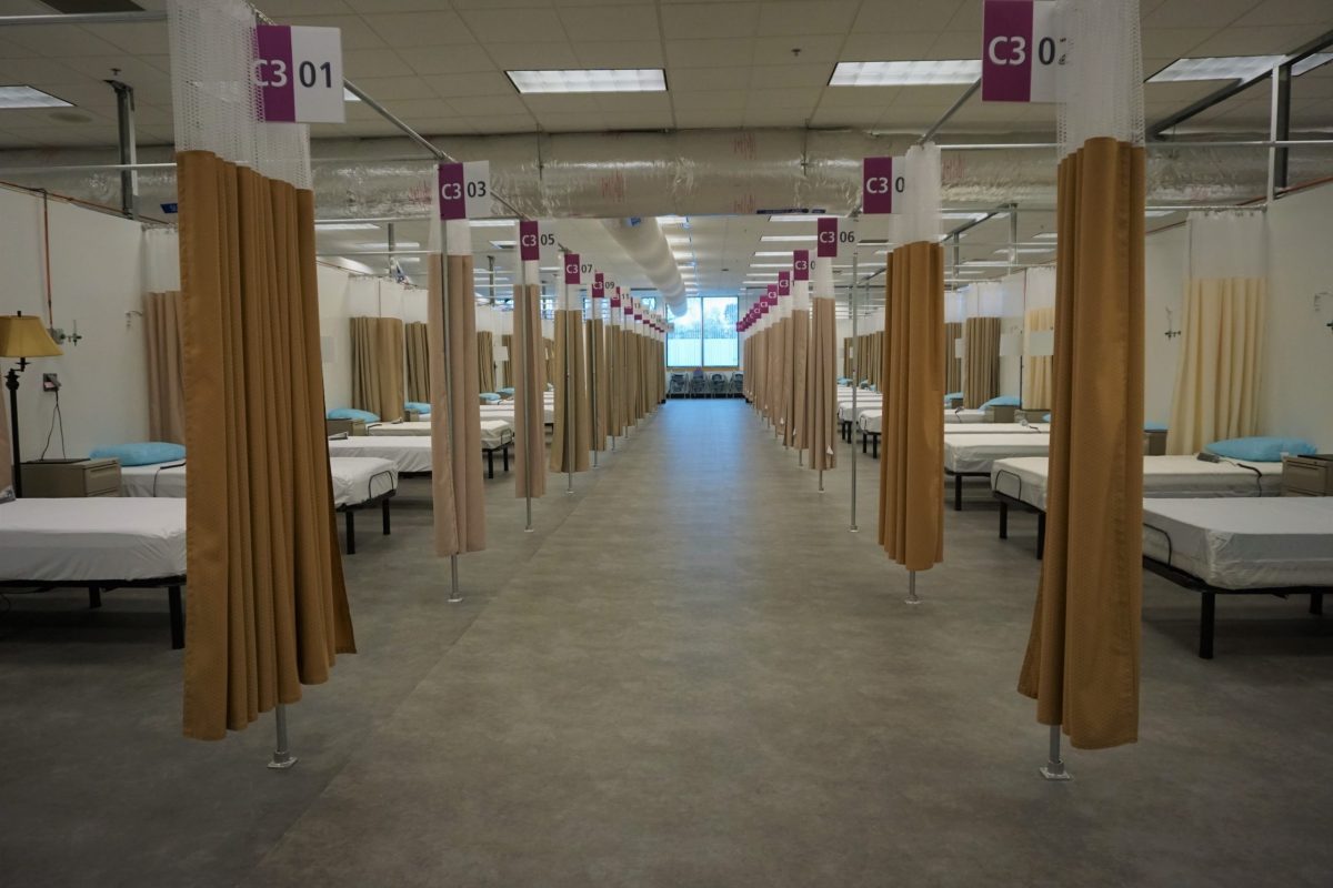 Beds inside the Cranston alternative hospital field site.