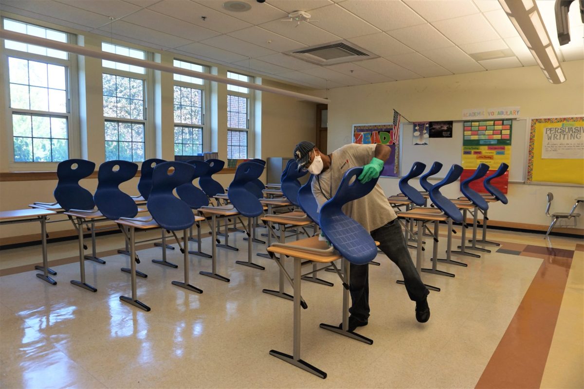 Cleaning before the start of the school year in September at Nathan Bishop Middle School in Providence.