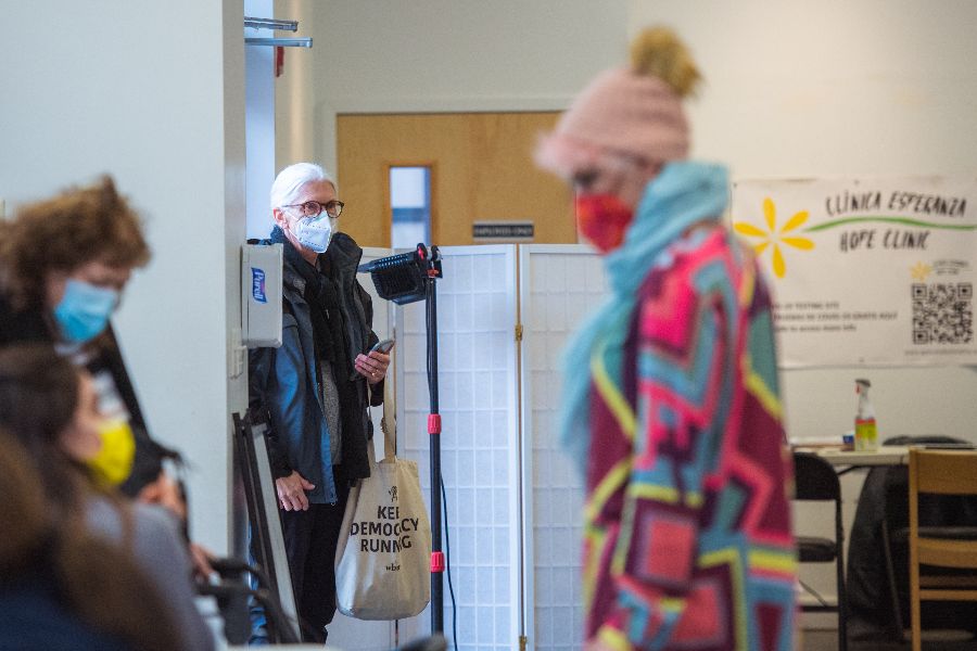 Susan Dalton, 65, of Providence's East Side, arrives for her appointment to get a vaccine at Clinica Esperanza, in the city's Olneyville section..
