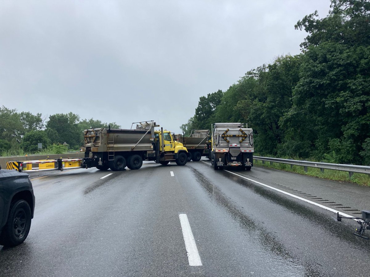 Mass DOT vehicles block parts of I-95 during