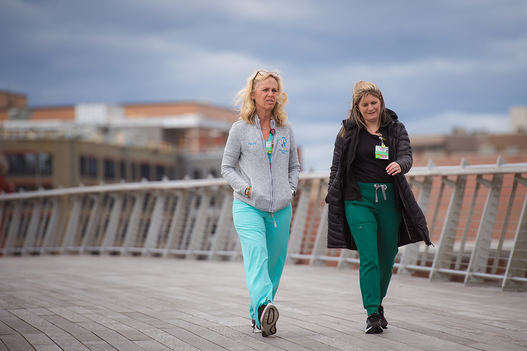 The pedestrian bridge in Providence, R.I. shortly after the state lifted its masking mandate for both vaccinated and unvaccinated people outdoors as of June 2.