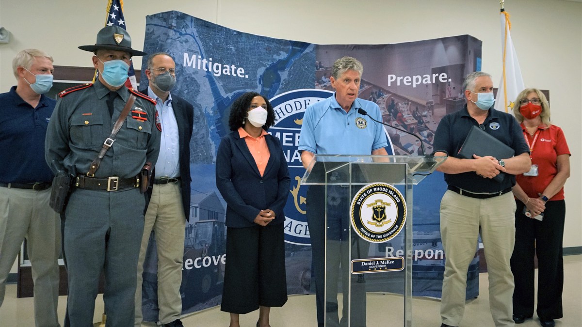 Rhode Island Gov. Dan McKee speaks at a press conference Friday, Aug. 20, 2021.