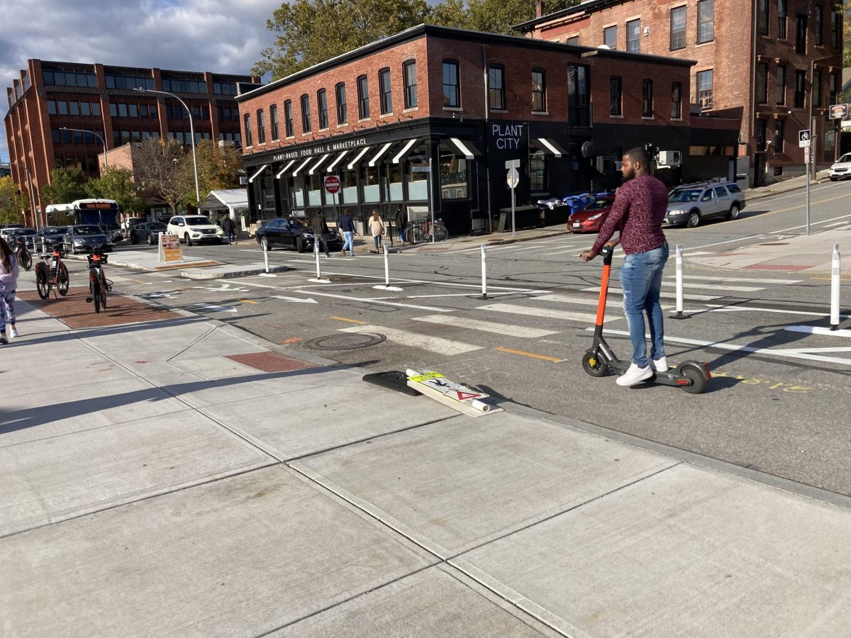 A scene of the new bike path on South Water Street.
