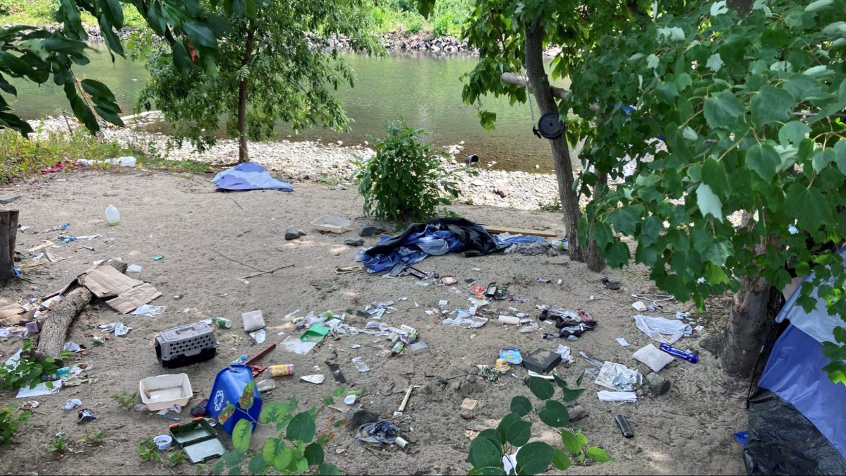 Tents were slashed in mid-August at this homeless encampment along the Blackstone River in Woonsocket, R.I.