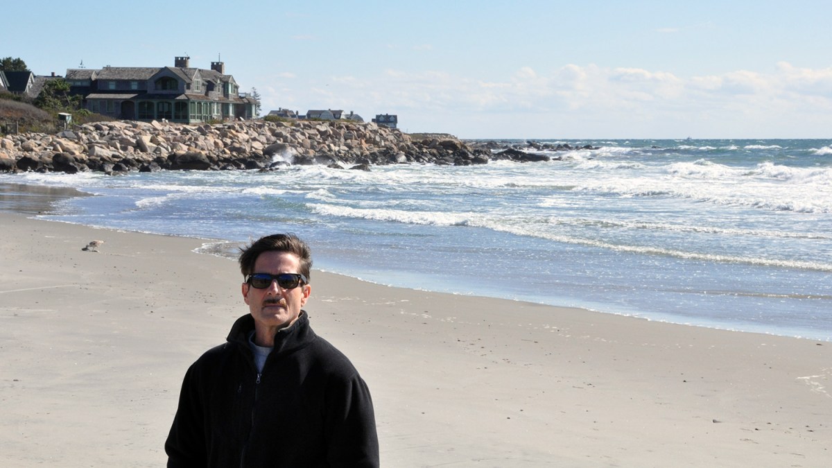 Westerly resident and shoreline access advocate Jim Tarbox at Fenway Beach in the Weekapaug Fire District.