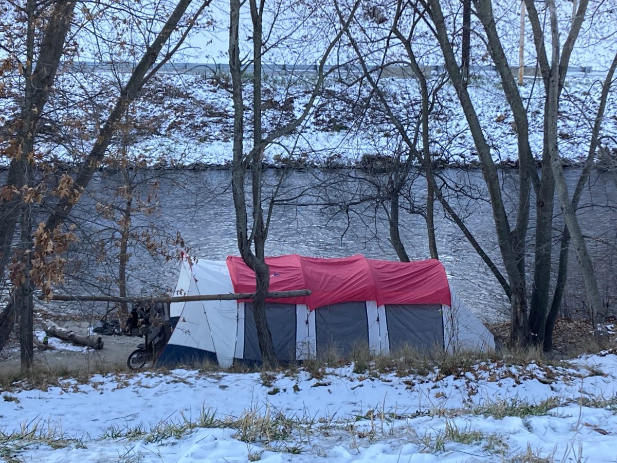 A tent encampment near the the Blackstone River in Woonsocket in December 2022.