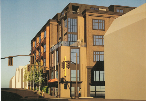 A rendering of the current proposal with its height variance.