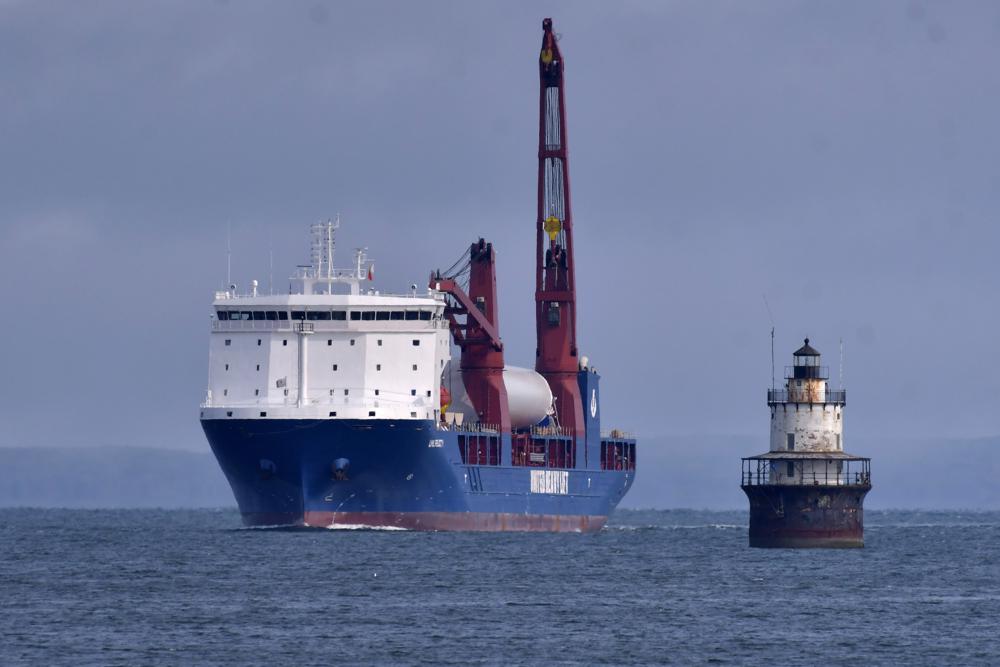 Turbine components for the nation's first major offshore wind farm arrived in New Bedford by barge on May 24. 2023.