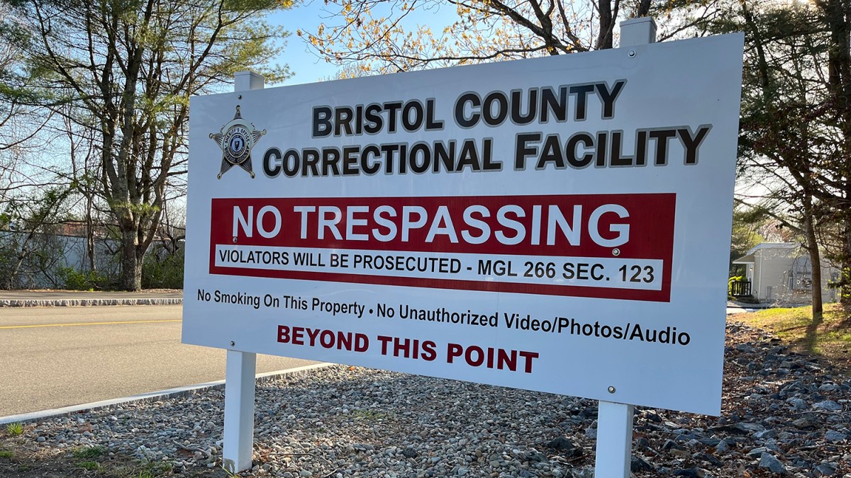 A sign at the Bristol County Jail in Dartmouth, Massachusetts.