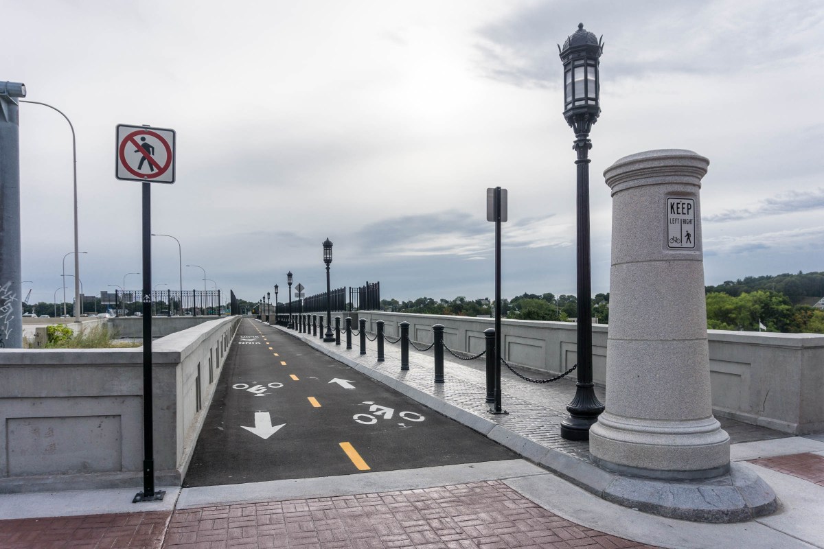 A bike path at George Redman Linear Park, Providence Rhode Island.