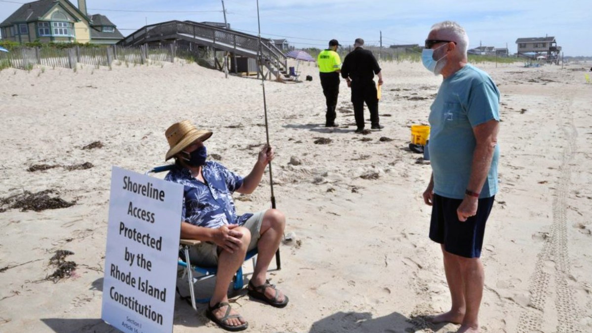 Scott Keeley, a shoreline access advocate from Charlestown who pushed for the new law, at the beach in South Kingstown in 2020.