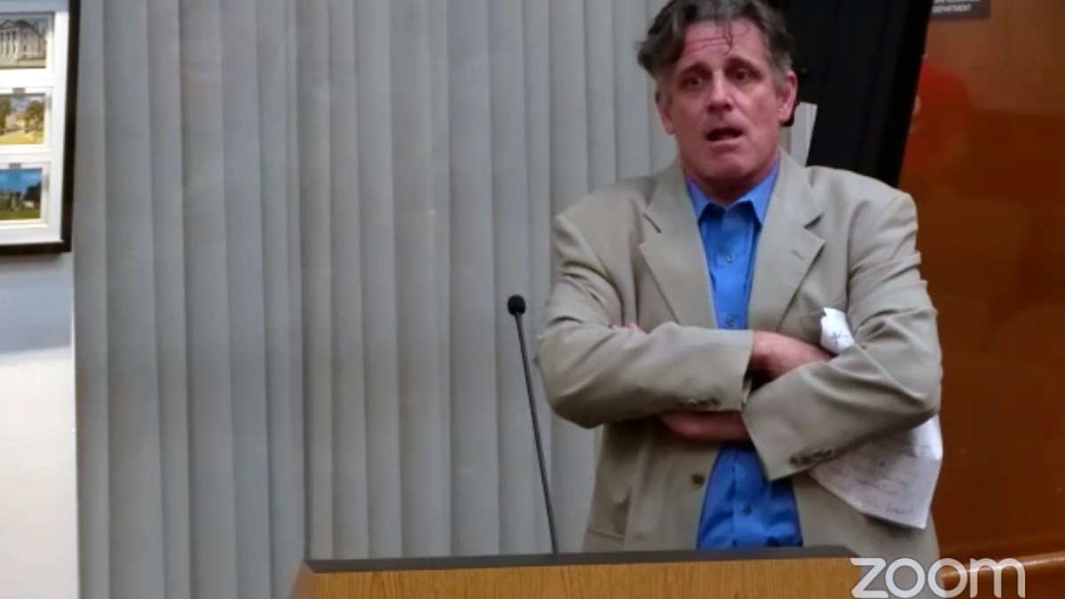 Robert Lombardo is pictured at the speaker’s podium during a Westerly Town Council Meeting on July 24, 2023.