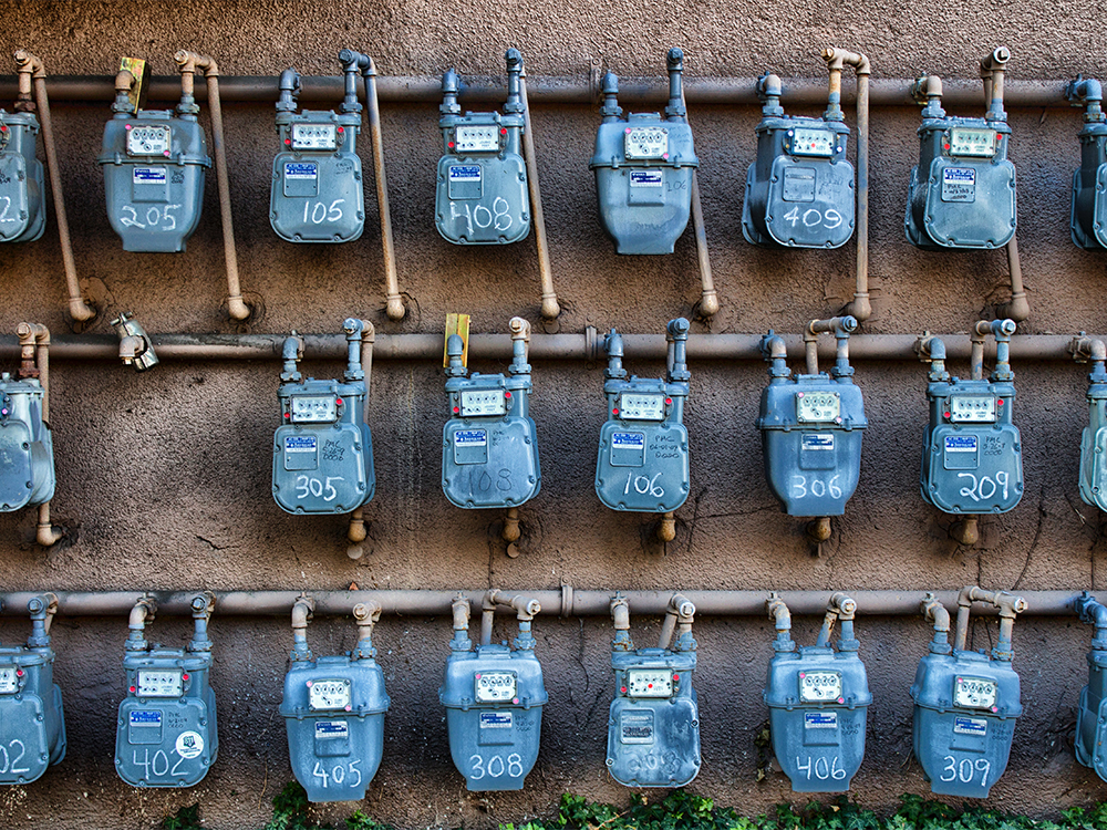 3 rows of utility meters