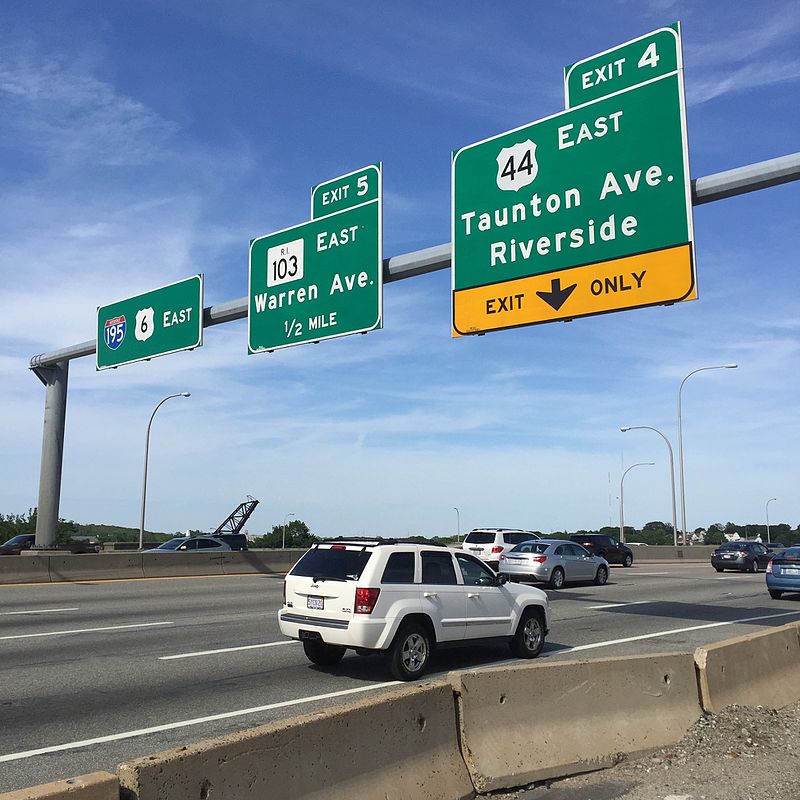 Interstate 195 travels over the Seekonk River via the Washington Bridge.