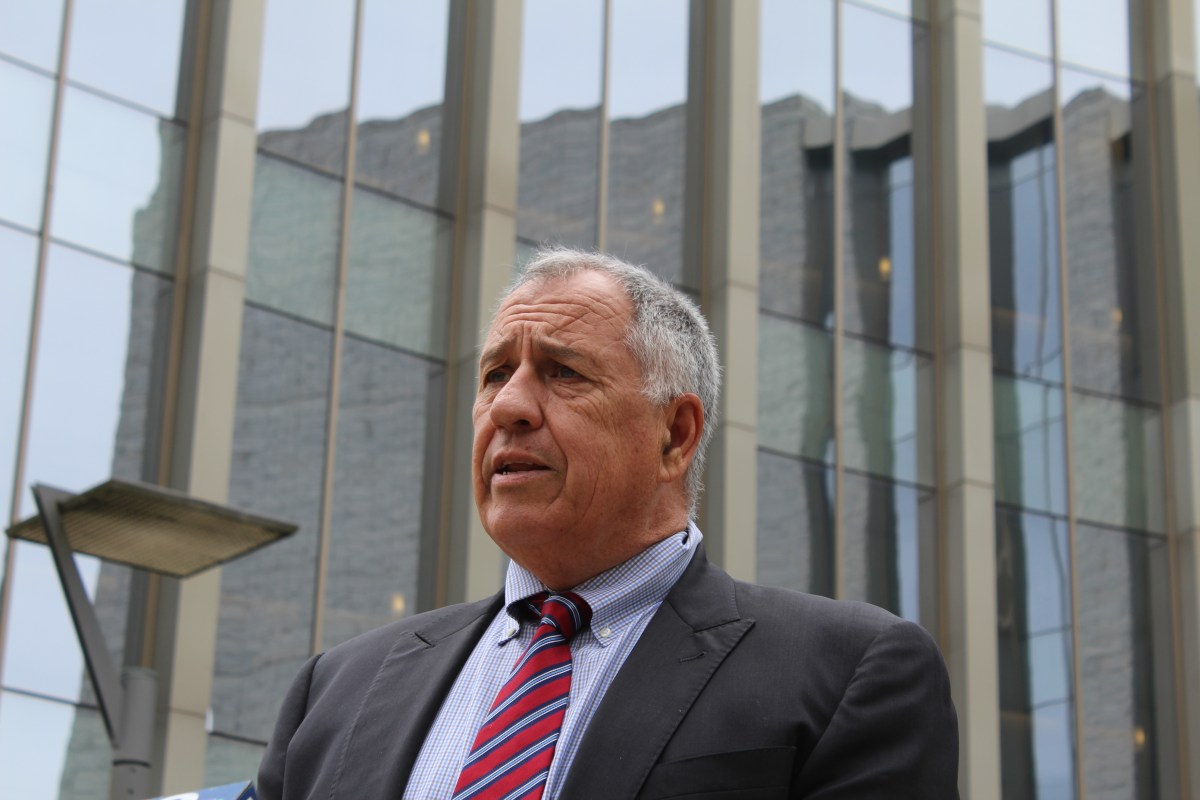 Bristol County District Attorney Thomas Quinn III stands outside the Fall River Justice Center.