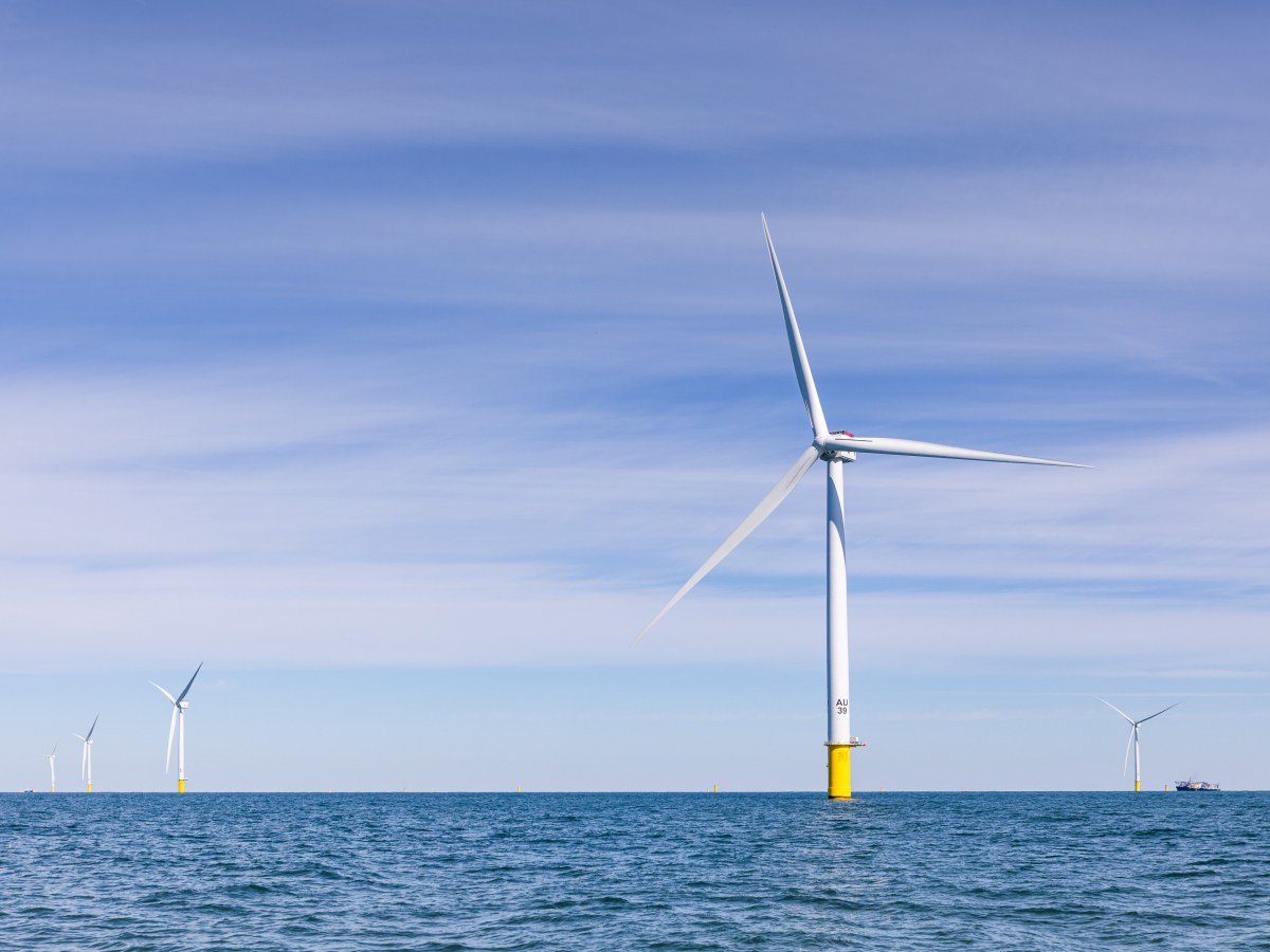 Turbines tower over the ocean at the Vineyard Wind 1 offshore wind farm.
