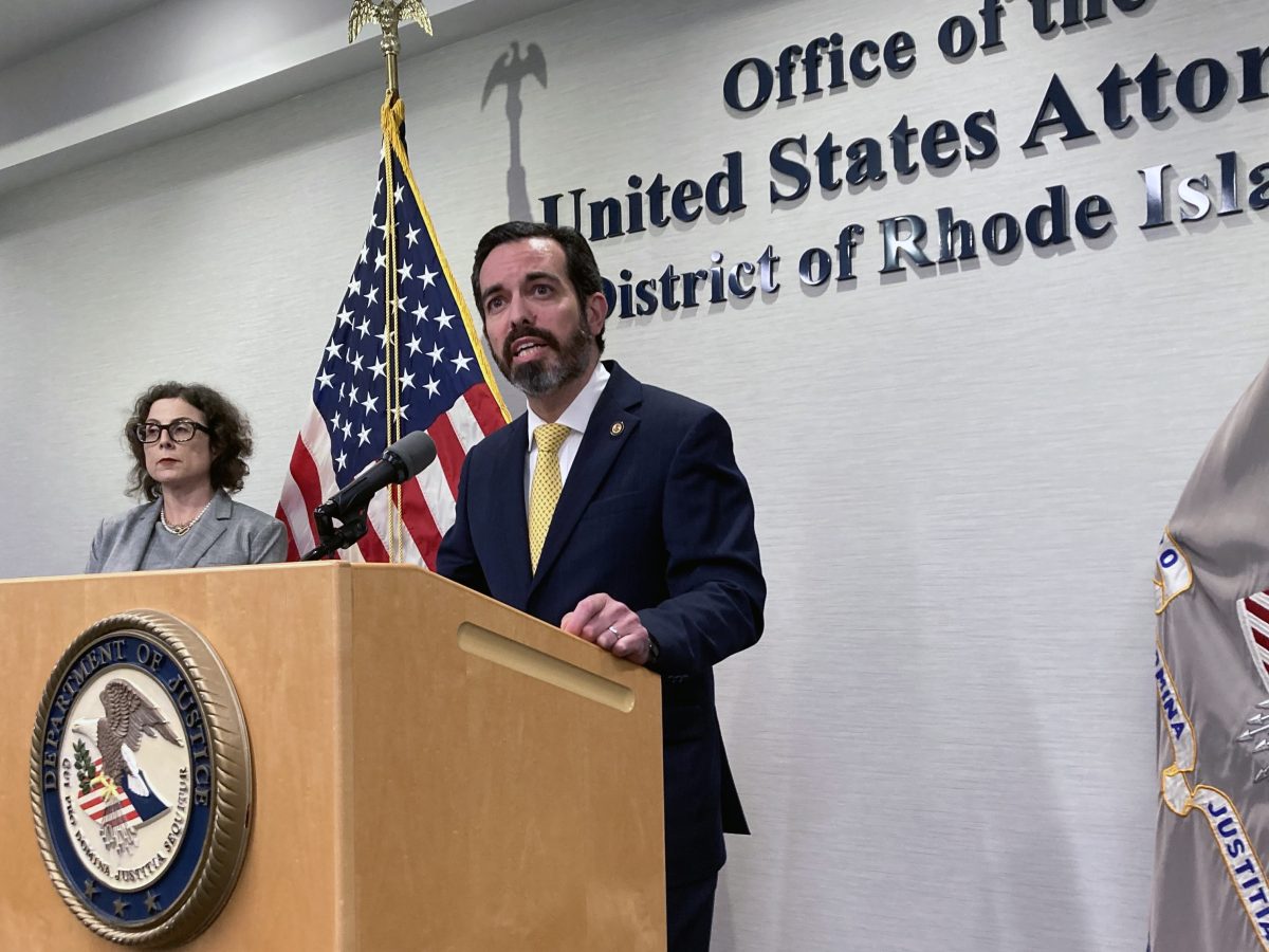 Zachary Cunha, U.S. Attorney for the District of Rhode Island, speaks at a press conference Monday, May 13, 2024.