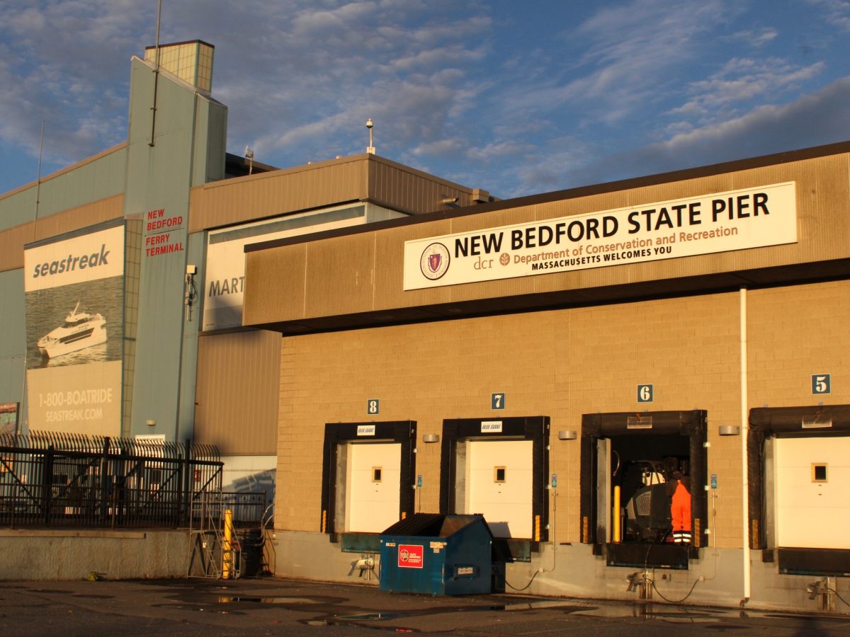 A truck loading bay abuts the ferry terminal at New Bedford State Pier.