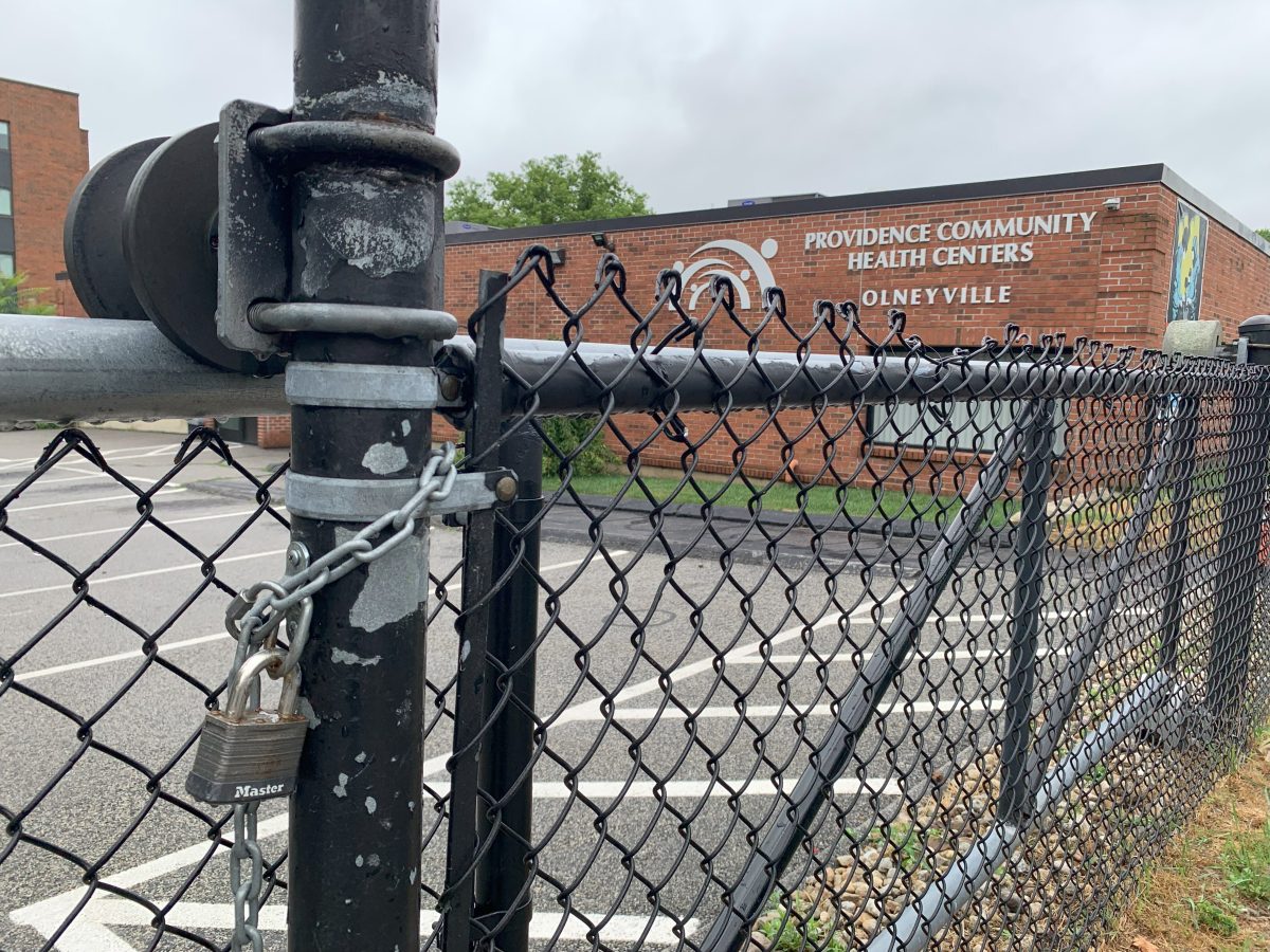 The locked parking lot of the Olneyville Health Center in Providence.