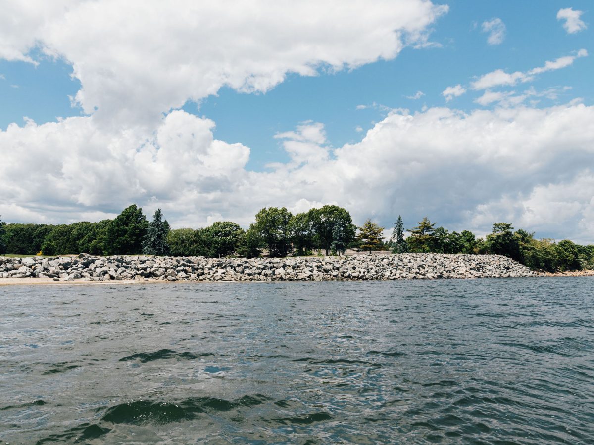 illegal sea wall on Narragansett Bay built along the golf course at the Quidnessett Country Club