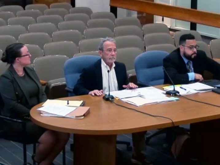 Westerly Town Solicitor William Conley, center, presents to the Westerly Town Council on Sept. 16, 2024. Conley is joined by attorneys Sarah O’Toole, left, and Diony Garcia at right.